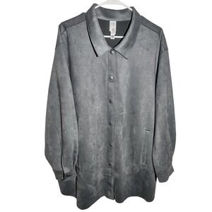 Wynne Layers Gray Faux Suede Snap Front Oversized Shirt Jacket Women US 2X